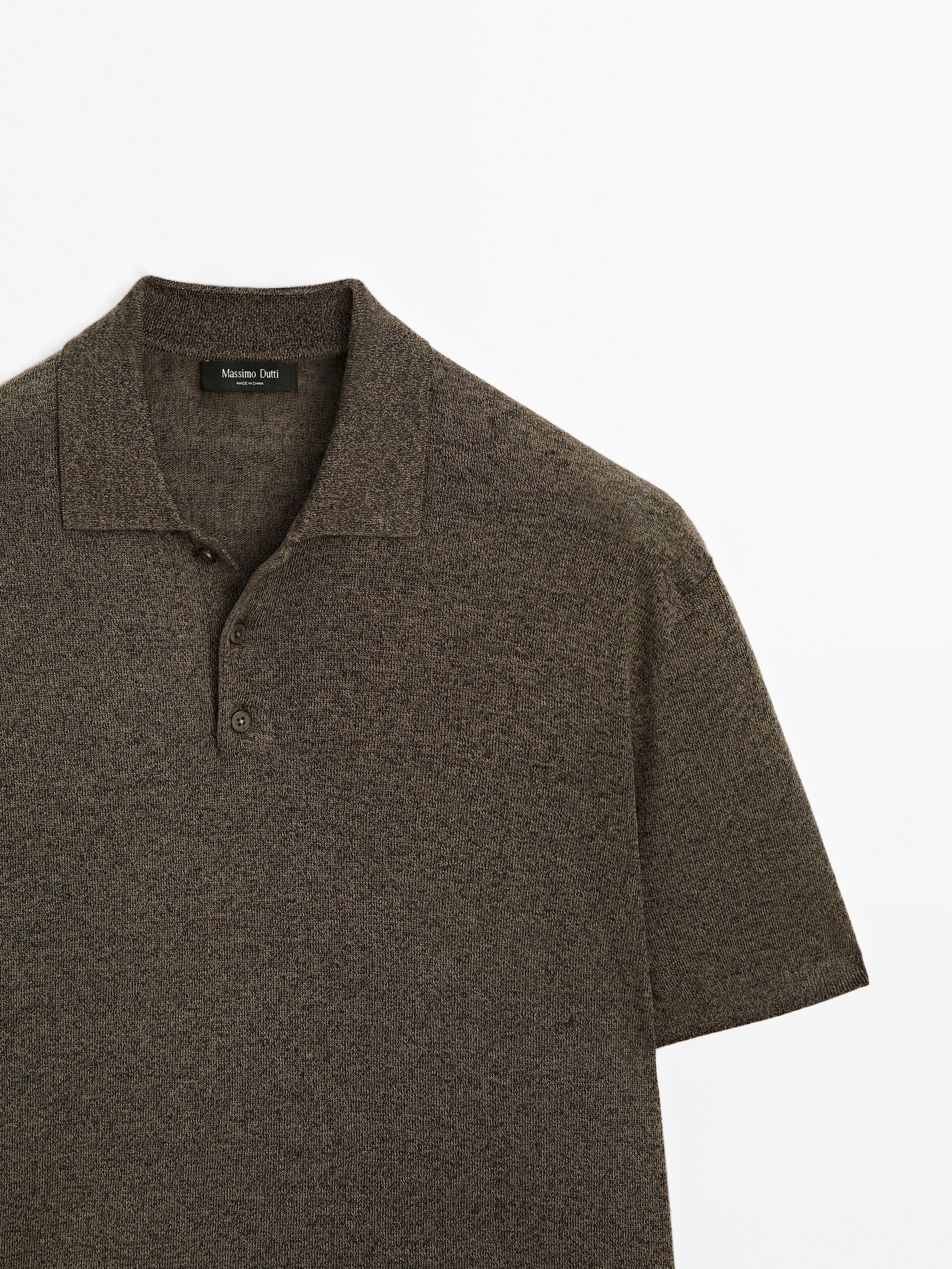Linen blend knit polo shirt